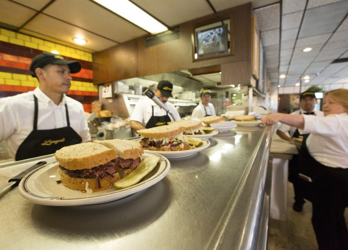 Langer's deli counter in action